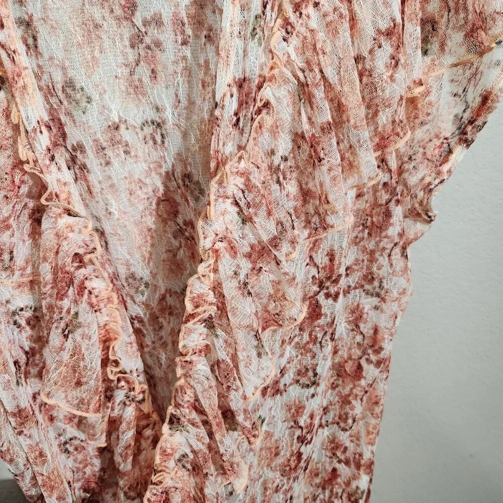Cato Duster Cardigan Size 14 Floral Sheer Pink Orange Swim Coverup